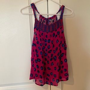 Anthro pink and blue leopard print blouse